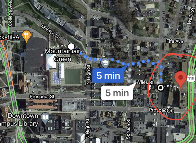 Map to the Women's Resource Center location in downtown Morgantown