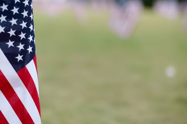 green grass with American flag in foreground